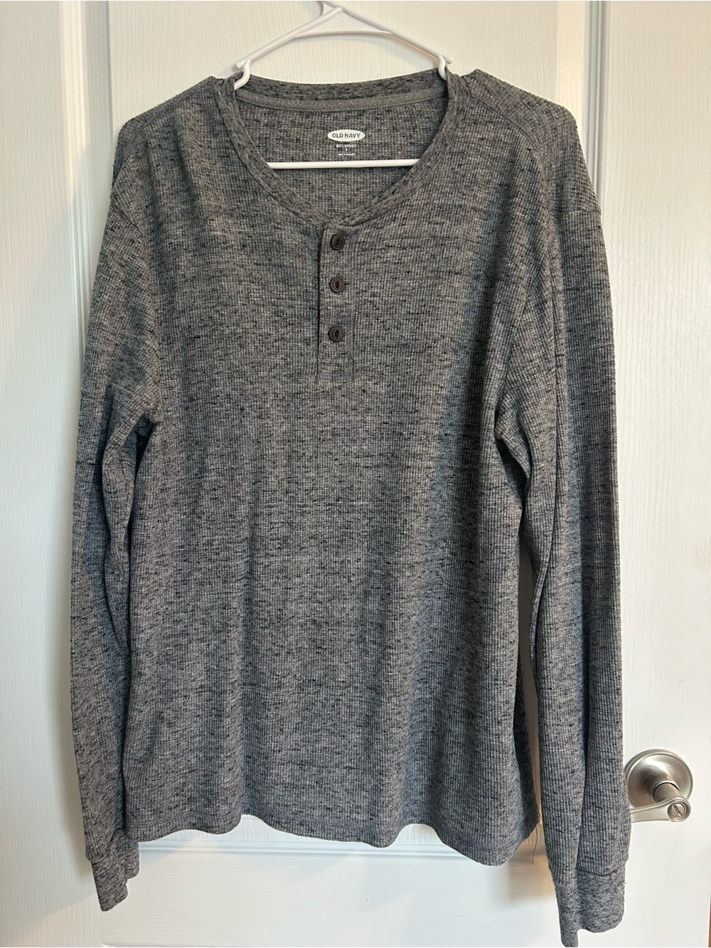 Men’s Old Navy Soft-Washed Waffle Knit Henley Long Sleeve Gray Size Large